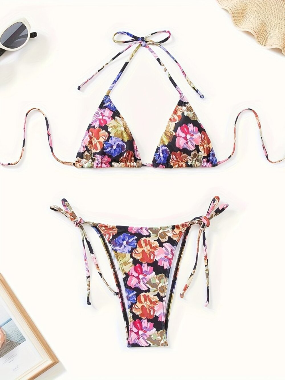 Oil painting style print bikini, new women's sexy two-piece swimwear in European